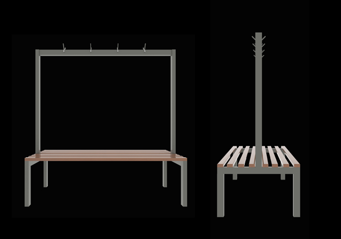 SFS Metal Locker Benches For Storage Clothes with Hooks in Grey SFS-LB-002