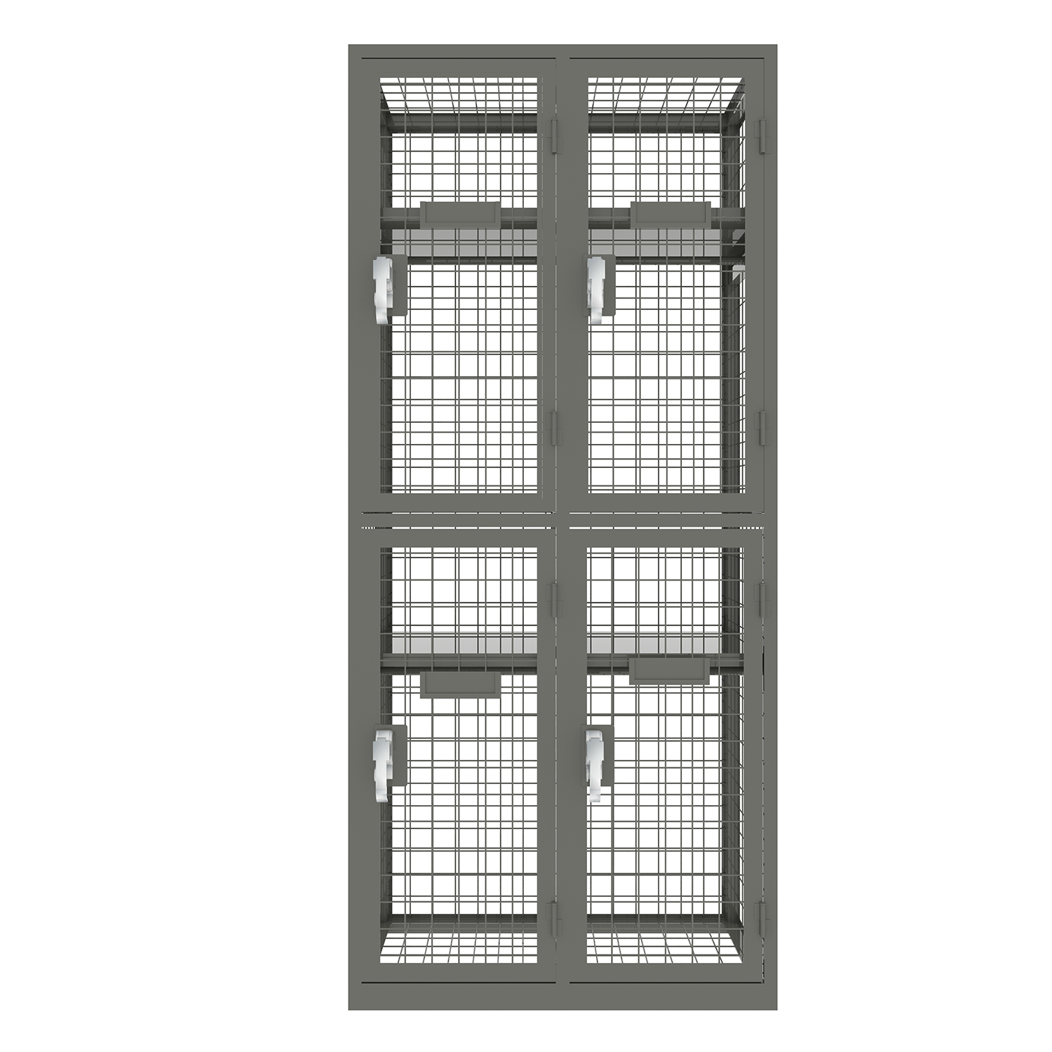 Metal wire mesh economy storage lockers.