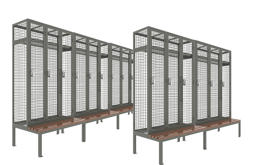 metal wire mesh wardrobe storage locker with bench