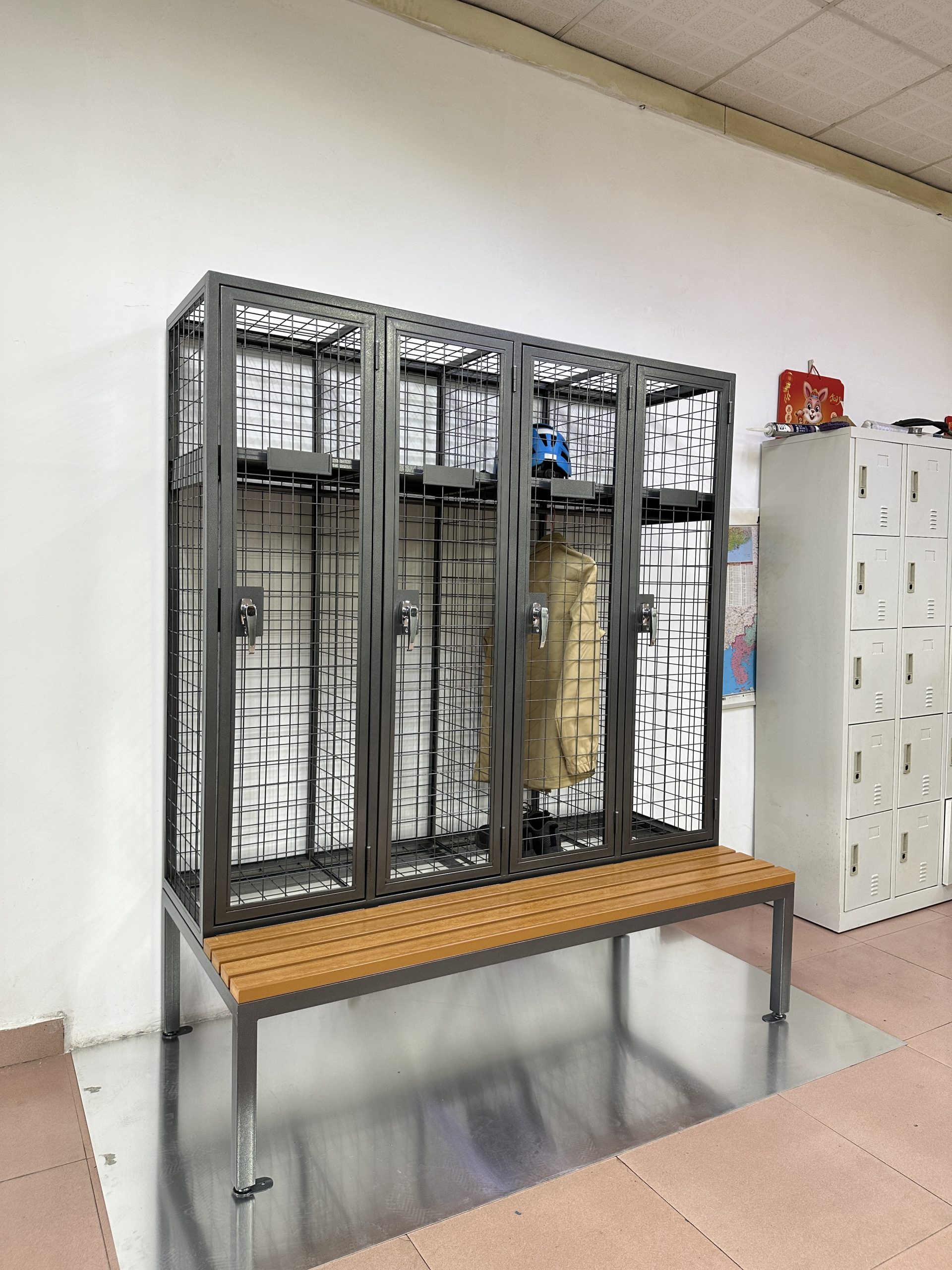 mesh locker with bench