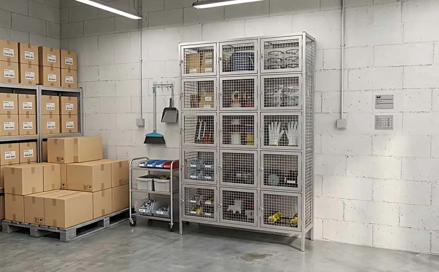 mesh locker in warehouse