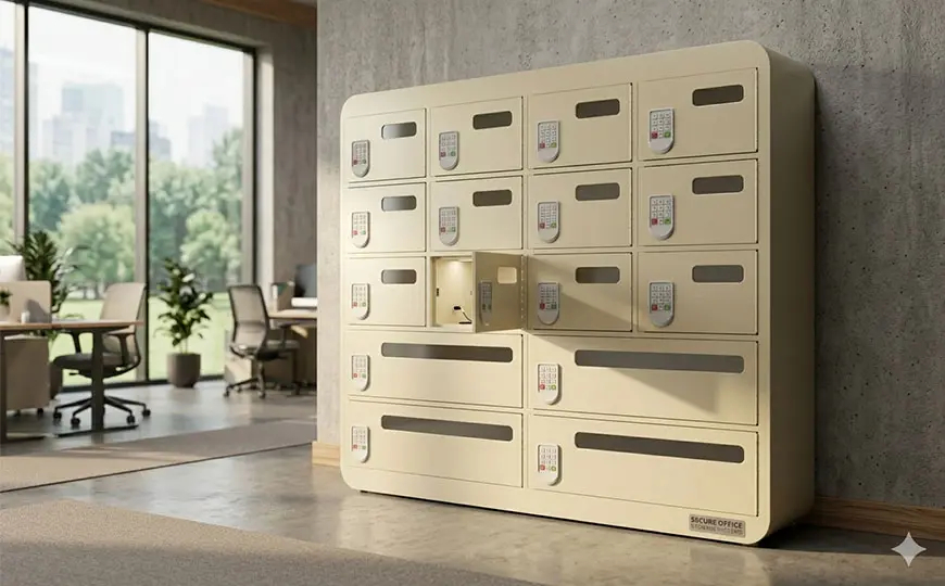 phone lockers with charging in beige 16 doors