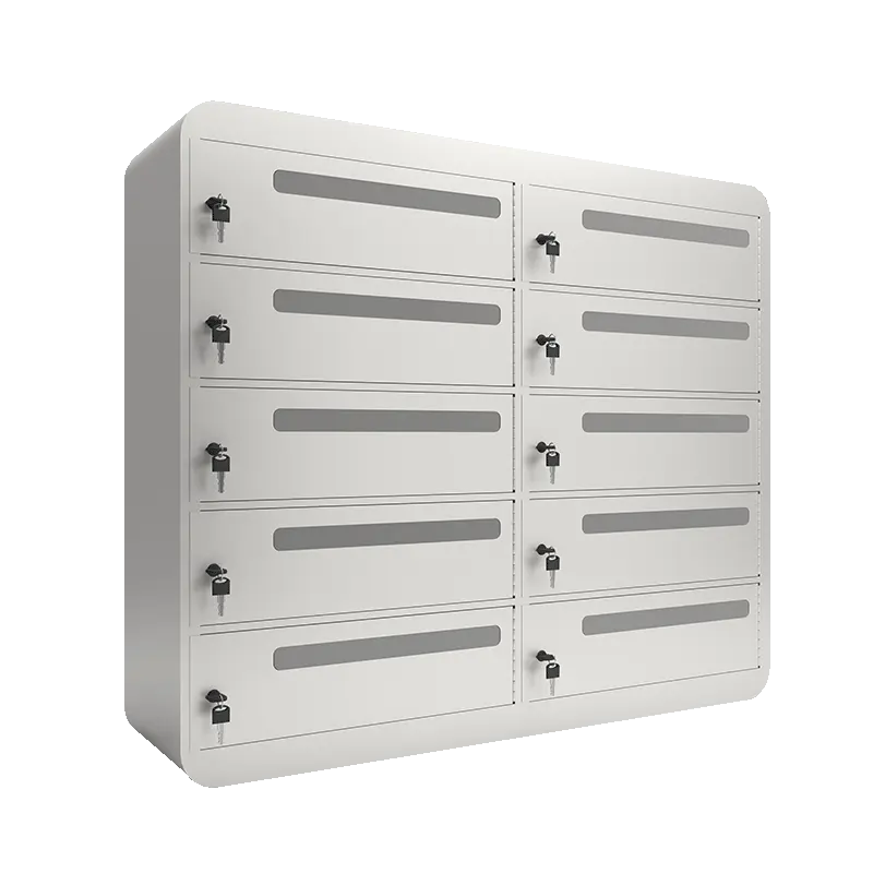 workplace laptop lockers with charging in white grey